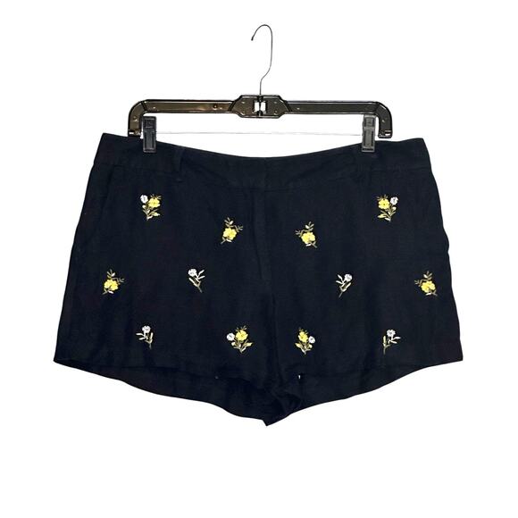 Loft navy blue yellow embroidered floral shorts size 8 - Picture 1 of 11